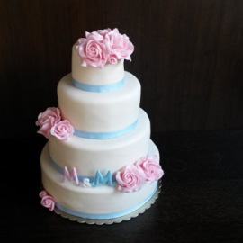 Svatební dort růžovo modrý